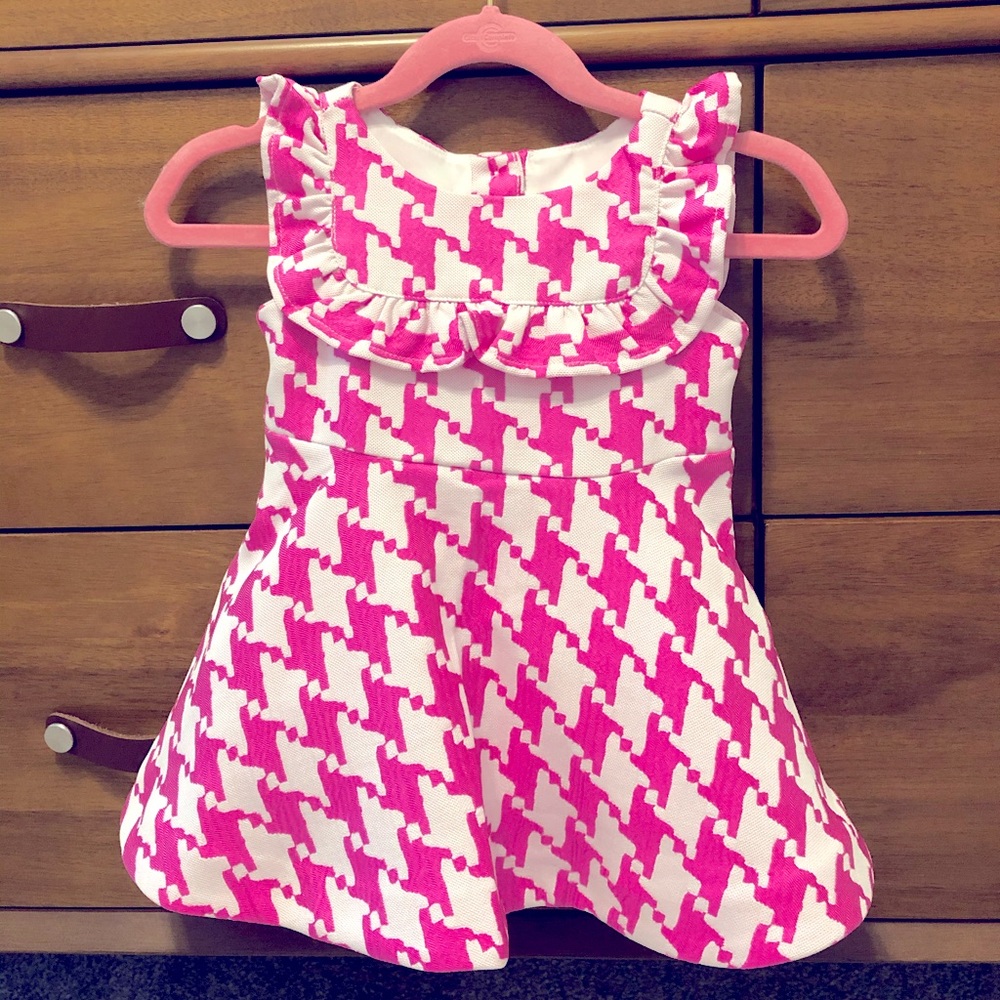 Janie and Jack houndstooth pink and white dress
